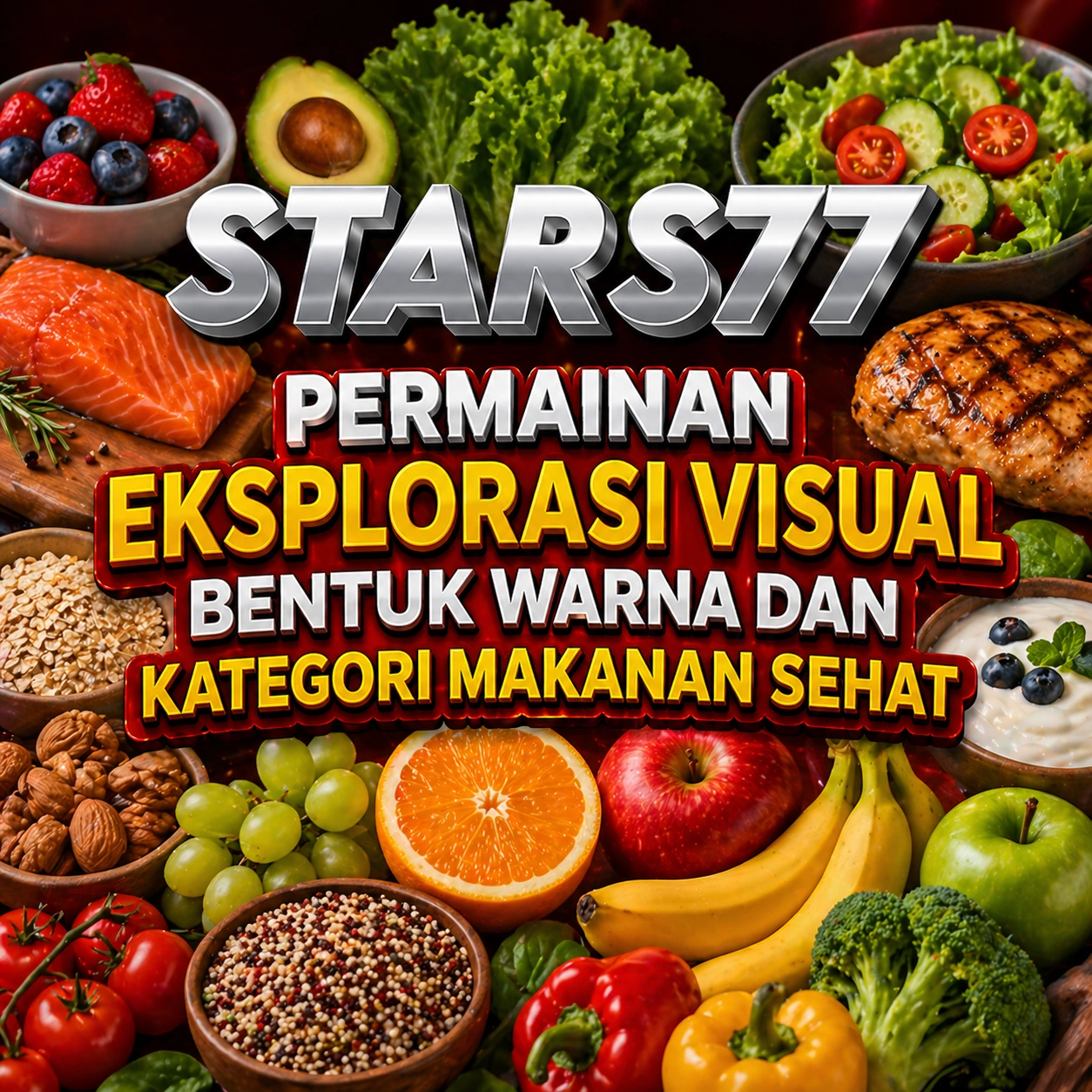 Stars-77: Permainan Eksplorasi Visual Bentuk Warna dan Kategori Makanan Sehat